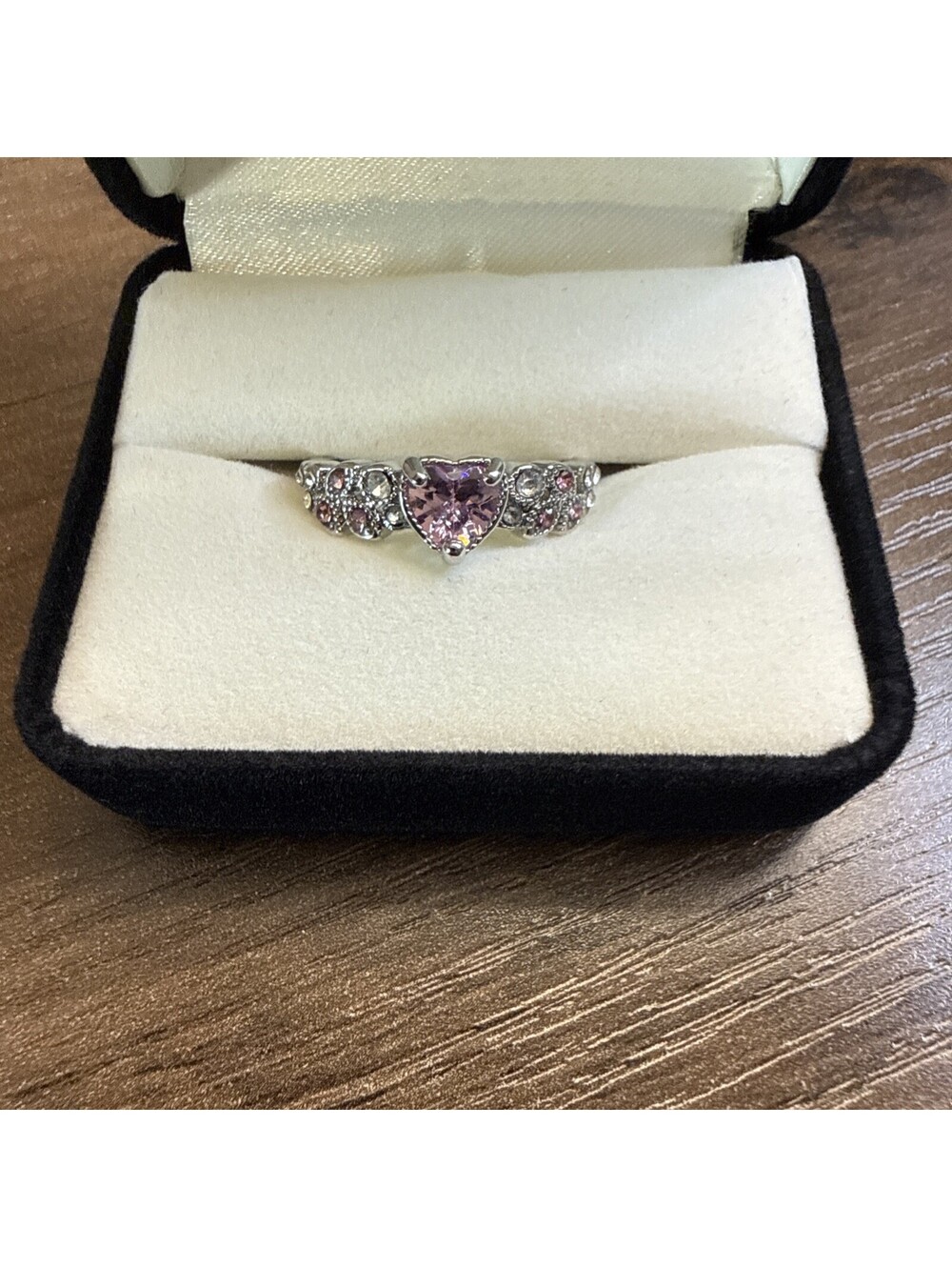 Pink Heart Stainless Steel Synthetic Stone Ring Size 9